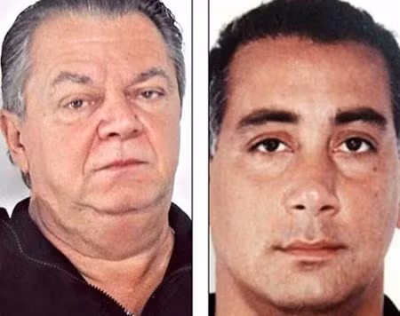 "Bố già cuối cùng của Mafia Mỹ" Joseph "Big Joey" Massino (trái) ra toà làm chứng chống kẻ đứng đầu gia đình Mafia Basciano (phải).