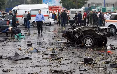 Hiện trường vụ đánh bom ở Nga hôm 9/9. Ảnh: AFP.