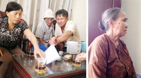 Ông T. (ngồi giữa) và bà T. là bố mẹ của bị cáo Nguyễn Kim Đức.