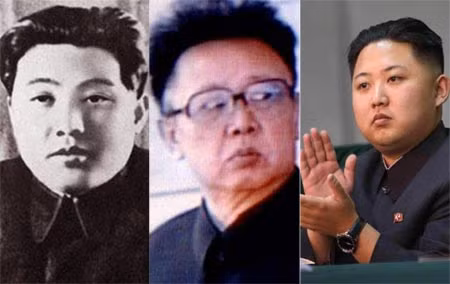 3 thế hệ gia tộc họ Kim (từ trái sang): Kim Nhật Thành (Kim il-sung), Kim Jong-il và Kim Jong-un.