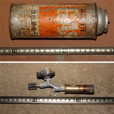 Bình gas và đèn khò, tang vật tên Hà sử dụng gây án.