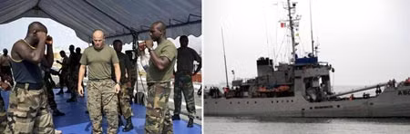 Sĩ quan hải quân Nigeria luyện tập chống cướp biển trên tàu Mỹ USS Nashville; và 1 trong 3 tàu của hải quân Nigeria tham gia tuần tra phối hợp chống cướp biển ở ngoài khơi thành phố cảng Cotonou của Benin.