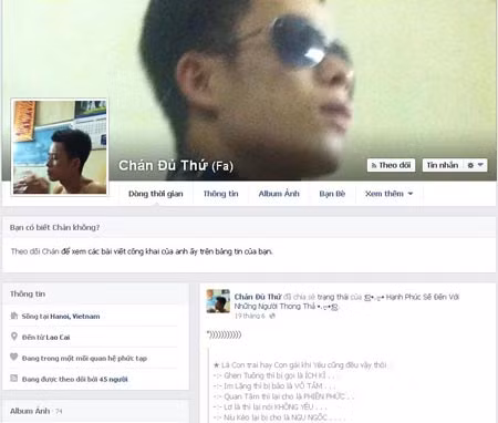 Hình ảnh kẻ sát nhân trên trang facebook "Chán đủ thứ".