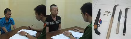 Quách Anh Văn, Trần Mạnh Linh tại Cơ quan Công an và tang vật vụ án.