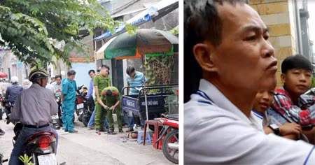 Hiện trường vụ án mạng (ảnh trái); ông Nguyễn Đức Công chưa hết bàng hoàng kể lại sự việc.