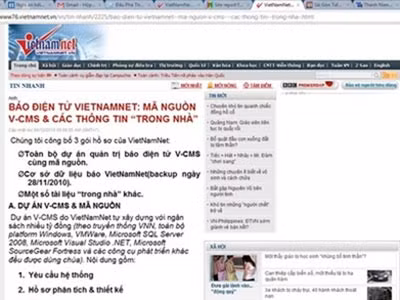 Báo điện tử VietNamNet bị hack và thay đổi nội dung sáng 6/12. Báo điện tử VietNamNet sau khi đã được khôi phục sáng 7/12/2010.