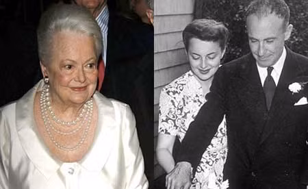Nữ diễn viên Olivia De Havilland năm 2006 (trái) và bức ảnh chụp trong ngày cưới của bà năm 1946 (phải).