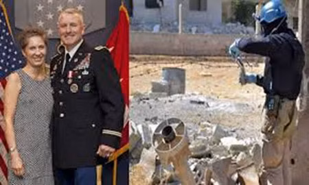 Vợ chồng Đại tá A. Macdonald và cảnh thanh sát viên LHQ đang lấy mẫu xét nghiệm ở Ghouta.