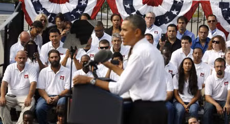 Tổng thống Obama nói: "Dân Mỹ không phải là những con tốt trên bàn cờ chính trị" tại buổi nói chuyện ngoài trời ở bang Maryland.