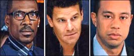 Eddie Murphy, David Boreanaz, Tiger Woods (từ trái qua) đều từng nếm "đòn trí mạng" của nữ luật sư được mệnh danh là khắc tinh của những anh chàng họ Sở.
