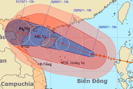 Bão Nesat vẫn đang nhằm hướng Vịnh Bắc Bộ.