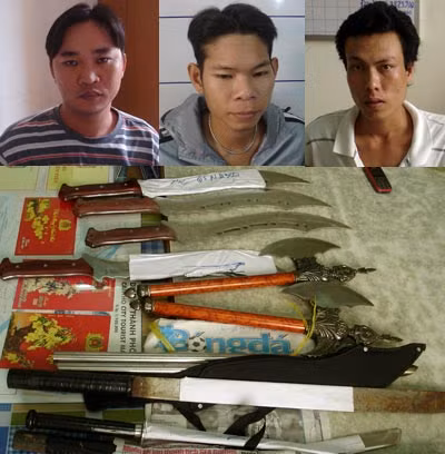 Một số đối tượng trong vụ án và hung khí gây án.