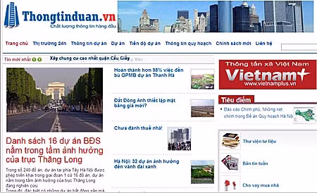 Giao diện trang Thông tin dự án BĐS của Unique Media. Ảnh chụp màn hình.