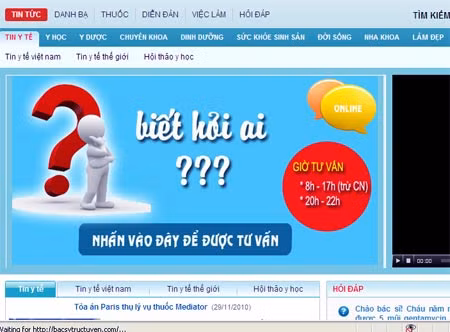 Độc giả có thể click chuột để được các bác sĩ tư vấn trực tuyến qua trang bacsytructuyen.com.