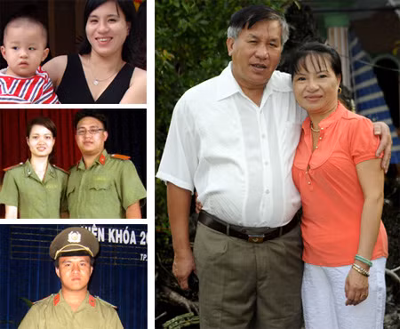 Thượng tá Lê Quốc Phấn chụp ảnh cùng vợ trong lần chị đến Trại Cái Tàu thăm anh và các con của vợ chồng Thượng tá Lê Quốc Phấn (ảnh nhỏ).