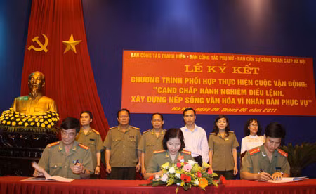 Đại diện Ban Thanh niên, Ban Công tác phụ nữ và Ban Cán sự Công đoàn Công an TP ký kết Chương trình phối hợp.