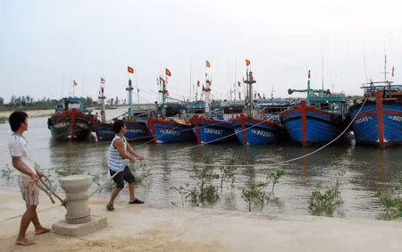 Neo đậu tàu thuyền tránh bão số 2 tại cảng Lạch Hới (xã Quảng Tiến, Sầm Sơn, Thanh Hóa).