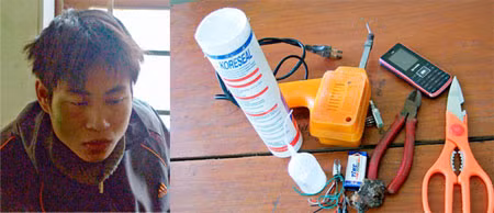 Thông và tang vật vụ dùng mìn tống tiền các cửa hàng vàng bạc ở TP Yên Bái.