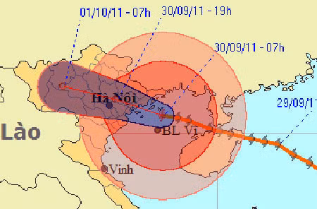 Bão số 5 đang áp sát Hải Phòng - Quảng Ninh (Ảnh: NCHMF).