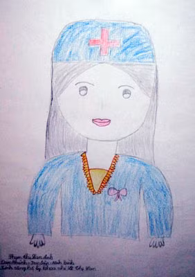 Tranh của Phạm Thị Lan Anh (10 tuổi) vẽ cô hộ lý Lê Thị Lan.