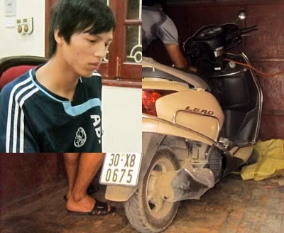 Chiếc xe tang vật và Trần Thế Long (ảnh nhỏ).