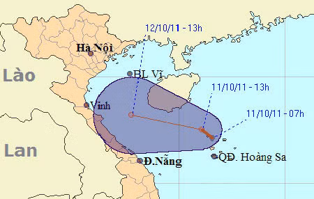 Vị trí của Áp thấp nhiệt đới hiện đang cách bờ biển Đà Nẵng 330km (Ảnh: nchmf).