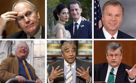Thượng nghị sỹ Larry Craig, Hạ nghị sỹ Anthony Weiner, Hạ nghị sỹ Christopher Lee. Dưới: Hạ nghị sỹ Timothy Horrigan, Hạ nghị sĩ Charles Rangel, Hạ nghị sĩ Mark Souder.