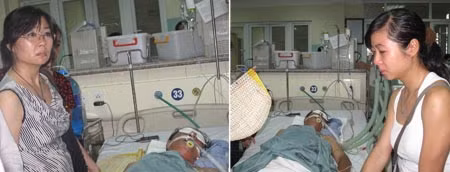 Vợ cũ Thu Hương và con gái Hồng Sơn bên giường bệnh.