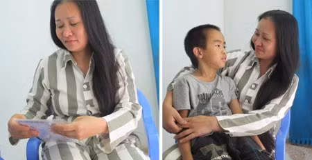 Nguyễn Thị Minh Hiền và con trai.