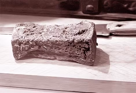 Khẩu phần bánh mỳ trộn mùn cưa của chiến sĩ và người dân Leningrad trong những ngày bị quân đội Đức quốc xã bao vây (hiện vật tại bảo tàng).