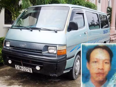 Huỳnh Minh Hiệp và ôtô mà Hiệp và đồng bọn thuê.