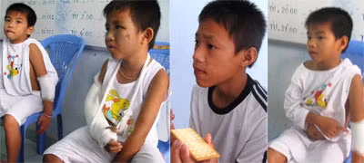 Các cháu Khoa, Bé Hai, Huy tại Trung tâm Hỗ trợ xã hội TP HCM.