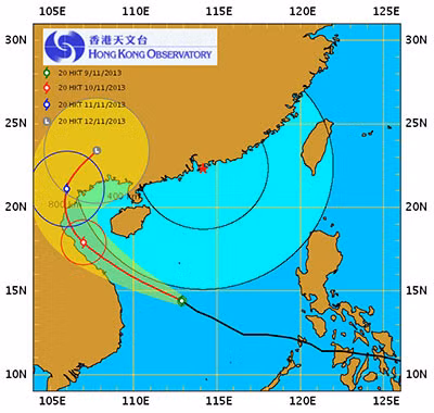Dự báo của Hồng Kong (Trung Quốc) nhận định bão sẽ dịch lên vùng Thái Bình ngày 11/11.