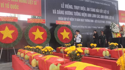 Đồng Nai trang trọng tổ chức truy điệu, an táng 63 hài cốt Anh hùng liệt sĩ