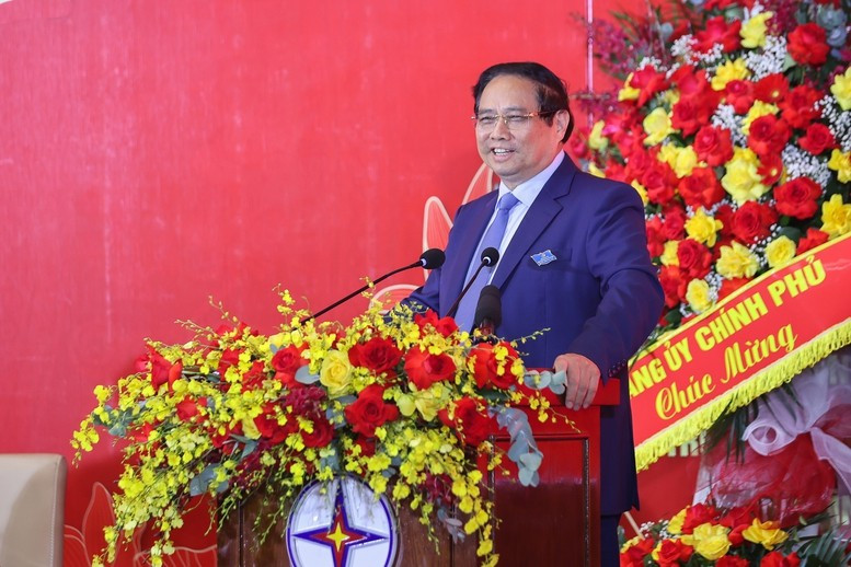 Thủ tướng phát biểu chỉ đạo Đại hội Đảng bộ Tập đoàn Điện lực Việt Nam lần thứ IV, nhiệm kỳ 2025-2030 - Ảnh: VGP/Nhật Bắc