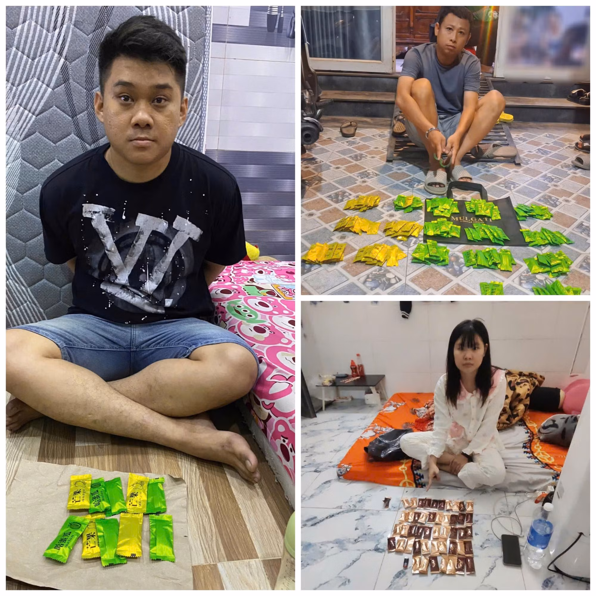 Các đối tượng bị bắt giữ cùng tang vật.
