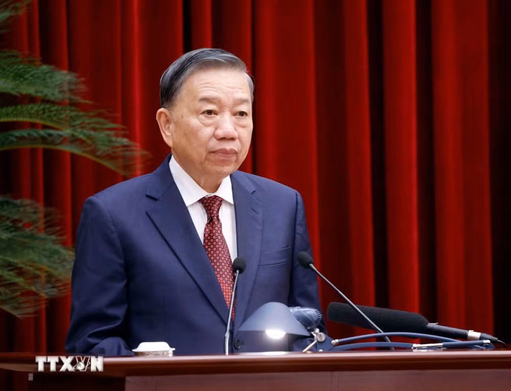 Tổng Bí thư, Chủ tịch nước Tô Lâm phát biểu bế mạc Hội nghị Ban Chấp hành Trung ương Đảng lần thứ 3, khóa XIV. (Ảnh: Thống Nhất/TTXVN)