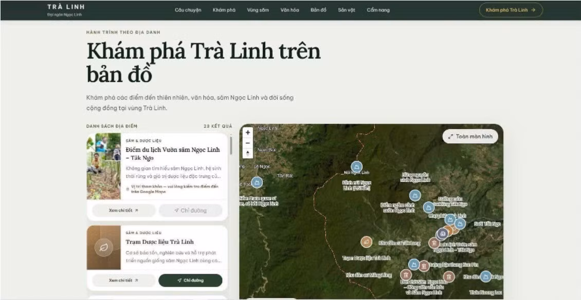 Giao diện Website “Du lịch Trà Linh - Đại ngàn Ngọc Linh”do sinh viên Trường ĐH Bách khoa - ĐH Đà Nẵng thiết kế, chuyển giao cho địa phương.