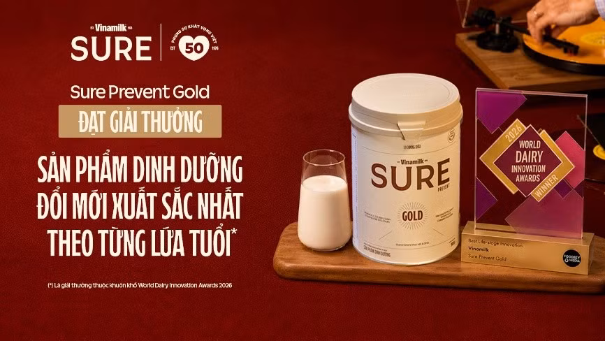 Vượt qua nhiều đối thủ lớn trên thế giới, Vinamilk Sure Prevent Gold vừa xuất sắc được vinh danh là "Sản phẩm dinh dưỡng đổi mới xuất sắc nhất theo từng lứa tuổi". (Ảnh: VN)