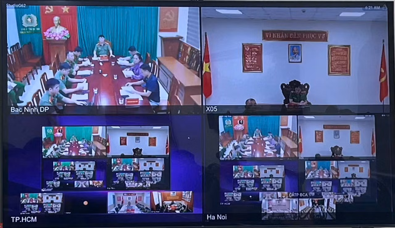 Hệ thống hạ tầng kết nối thông suốt giữa Bộ Công an và các điểm cầu TP Hà Nội, TP Hồ Chí Minh và tỉnh Bắc Ninh ngay trong ngày đầu vận hành thử nghiệm (29/6/2026).