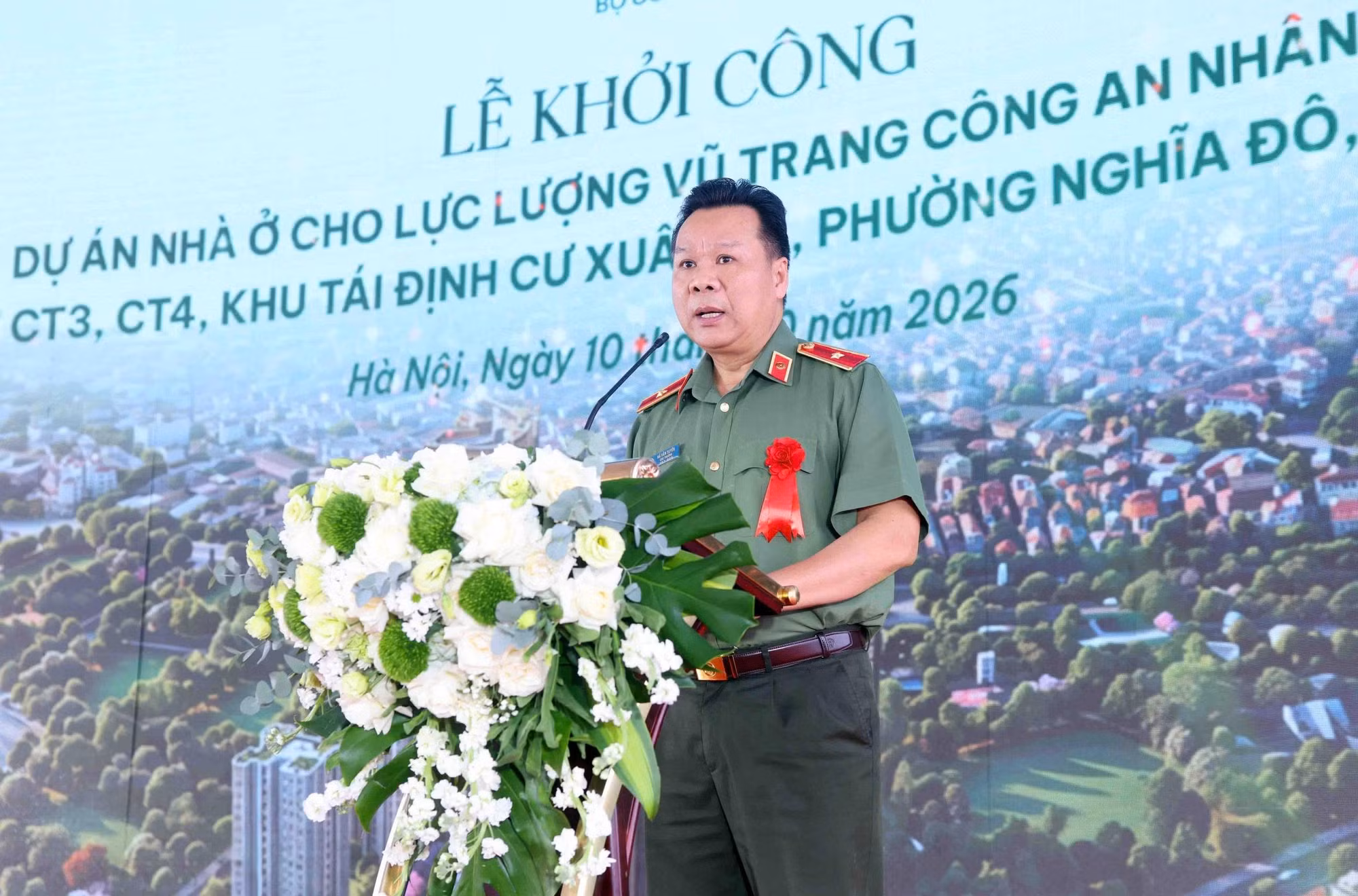 Thiếu tướng Hà Văn Tuyên phát biểu tại lễ khởi công dự án.