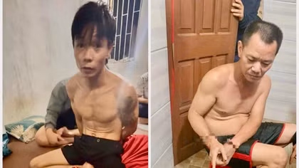 Các đối tượng Phạm Công Bắc (trái) và Nguyễn Xuân Lộc cùng tang vật vụ án.