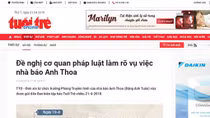 Báo Tuổi Trẻ đề nghị cơ quan pháp luật làm rõ vụ việc nhà báo Anh Thoa