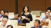 Nữ đại biểu Quốc hội trong bộ sắc phục màu xanh mạ