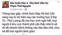 Thanh niên tung tin “vỡ đập Hồ Núi Cốc” bị phạt 12,5 triệu đồng