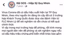 Tung tin sai về virus Corona tại Facebook Đội SOS – Hiệp sĩ Quy Nhơn