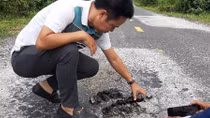 Quốc lộ 14C hư hỏng, chắp vá chằng chịt