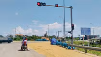 Hiểm họa tai nạn khi đường lộ bị biến thành sân phơi lúa