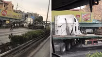 Container mất lái lao vào chợ, tiểu thương bỏ chạy tán loạn