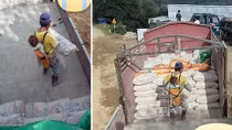 Nghẹn ngào hình ảnh người cha địu con khuân vác xi măng